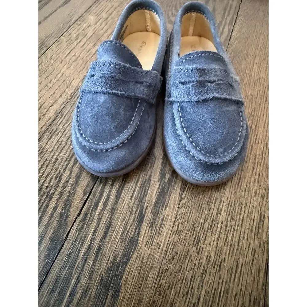 Elephantito Kids' Antton Moc Toe Driving Loafer Suede Blue Little Boy Sz 5c